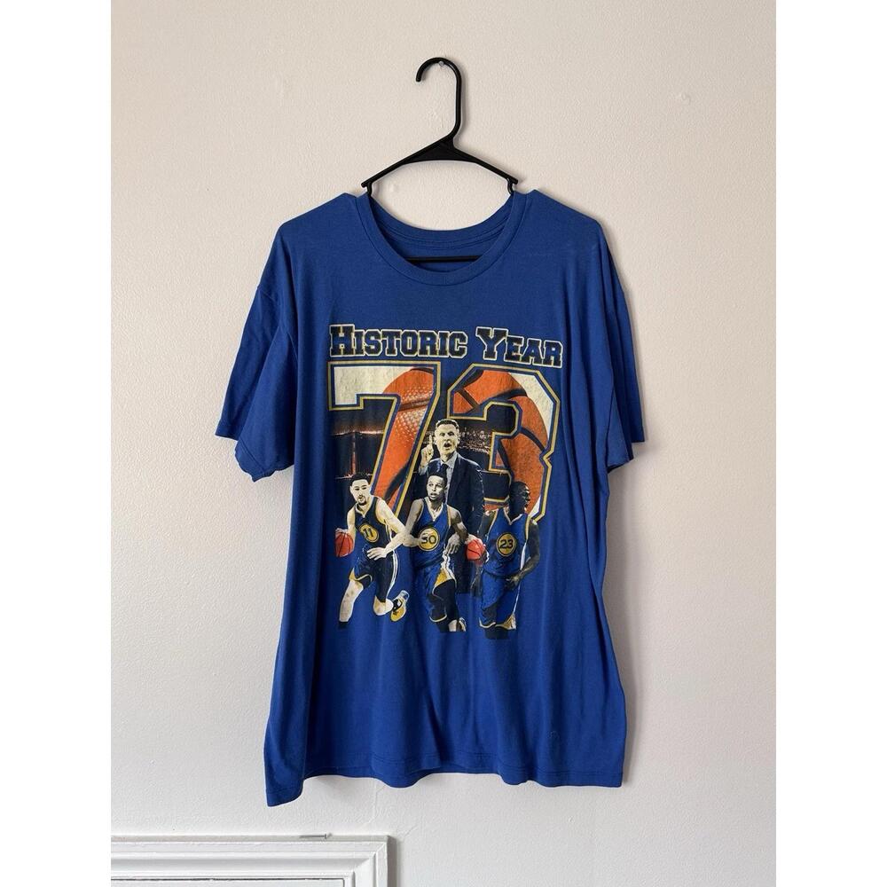 Golden State Warriors Historic Year 73 Wins Curry Thompson T-Shirt Mens Blue M L